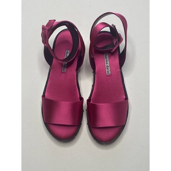 Charles David $169 Sandals Shoes 6 Fuchsia Women's Satin Strap‎ Adjustable NEW - Picture 4 of 8
